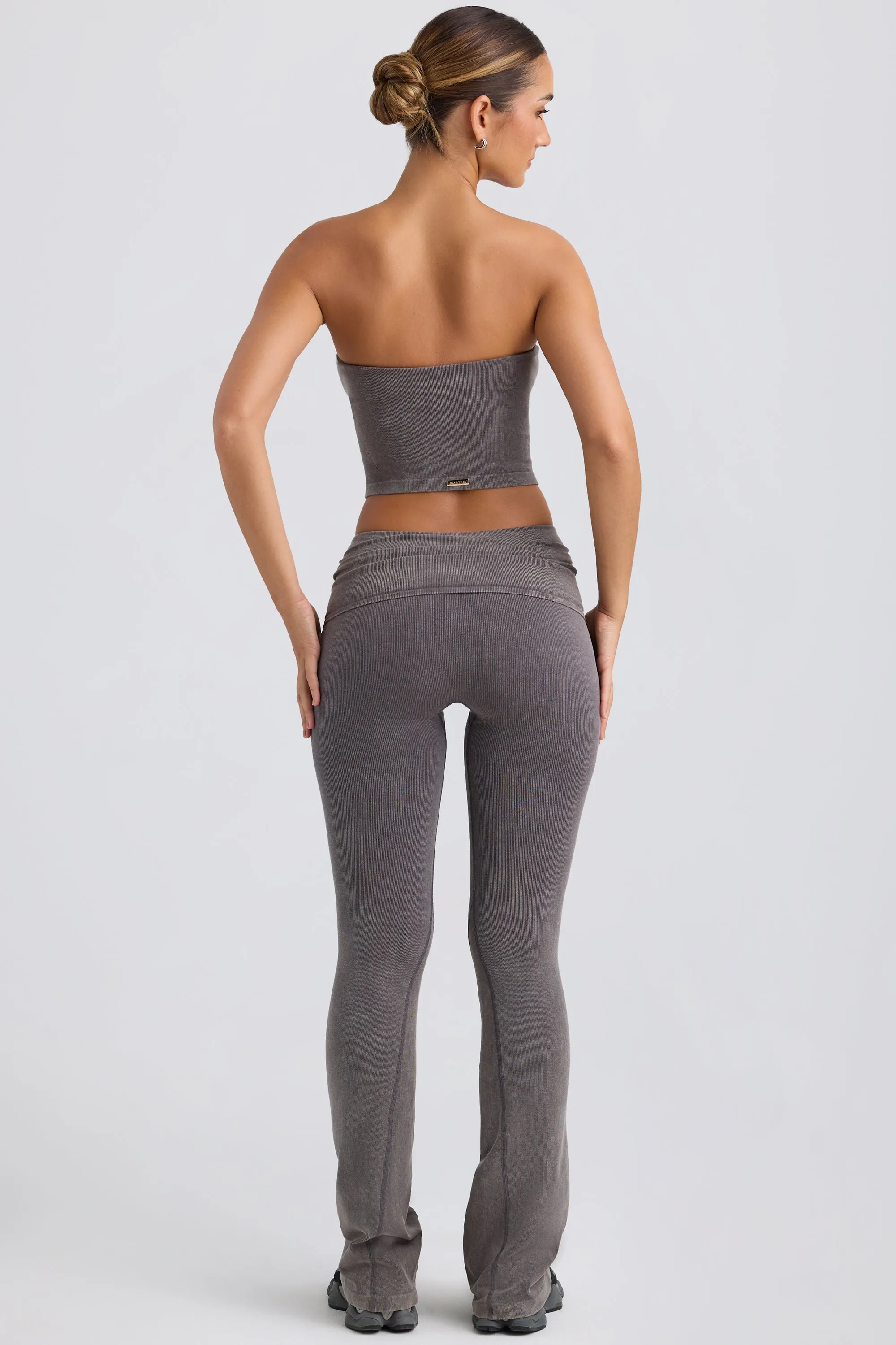 Foldover Flared Trousers in Washed Charcoal sold by Oh Polly product image thumbnail 2