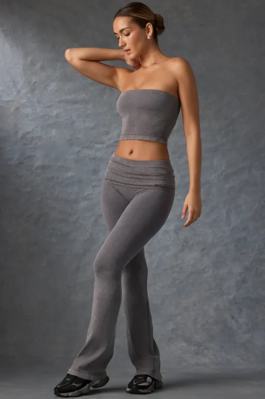 Foldover Flared Trousers in Washed Charcoal sold by Oh Polly