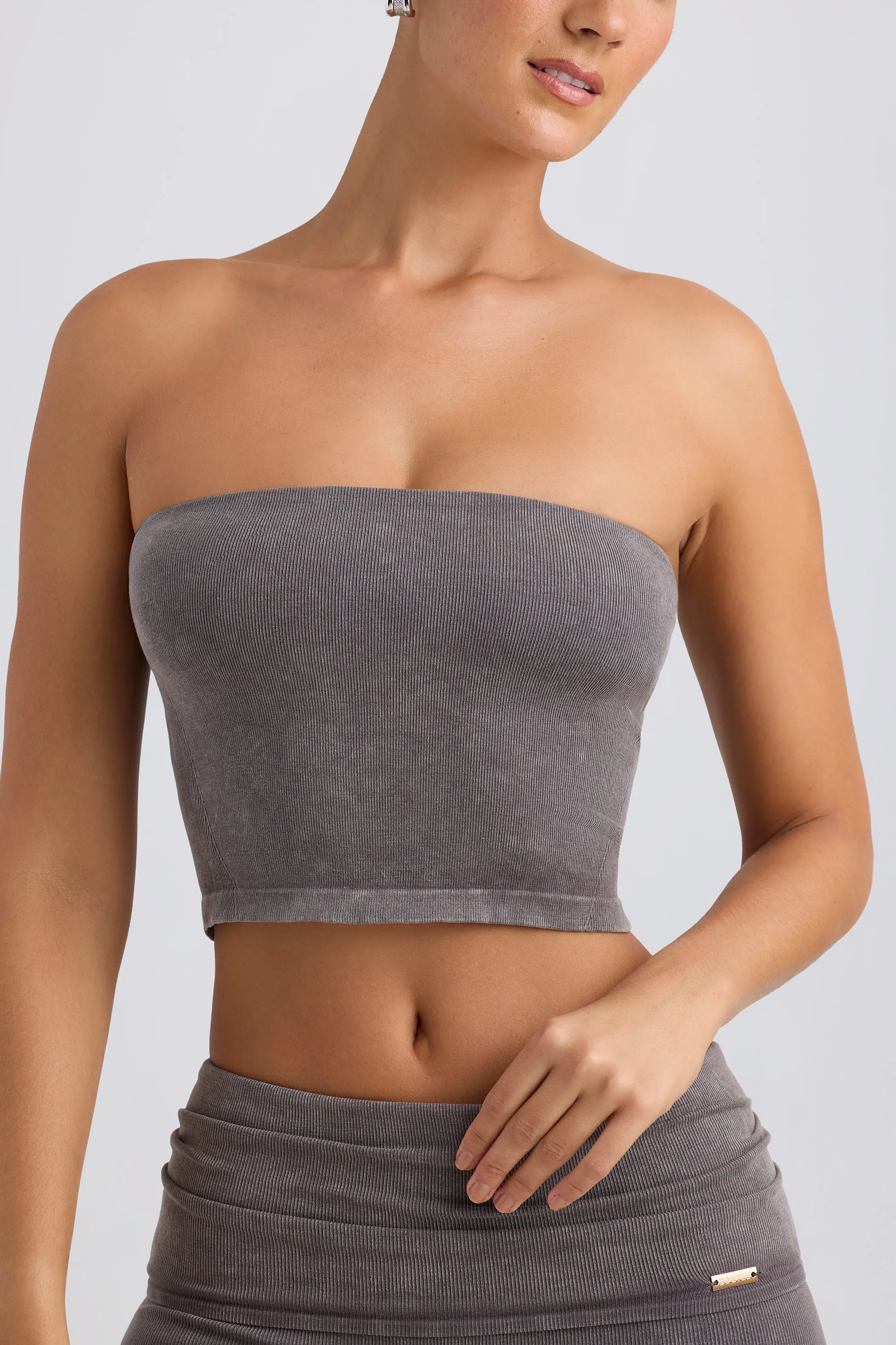 Bandeau Crop Top in Washed Charcoal sold by Oh Polly product image thumbnail 4