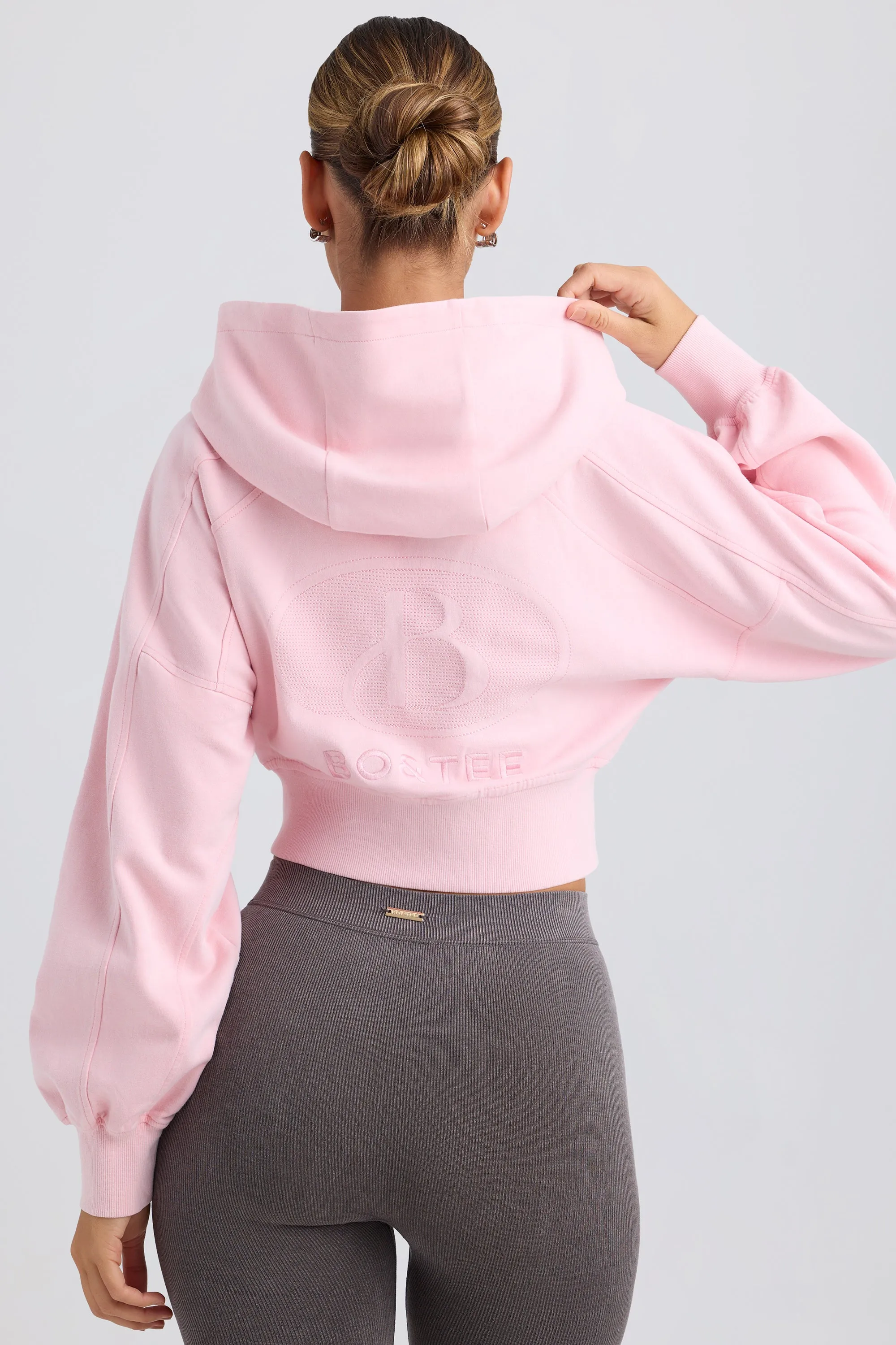 Zip-Up Cropped Hoodie in Washed Ice Pink sold by Oh Polly product image thumbnail 2