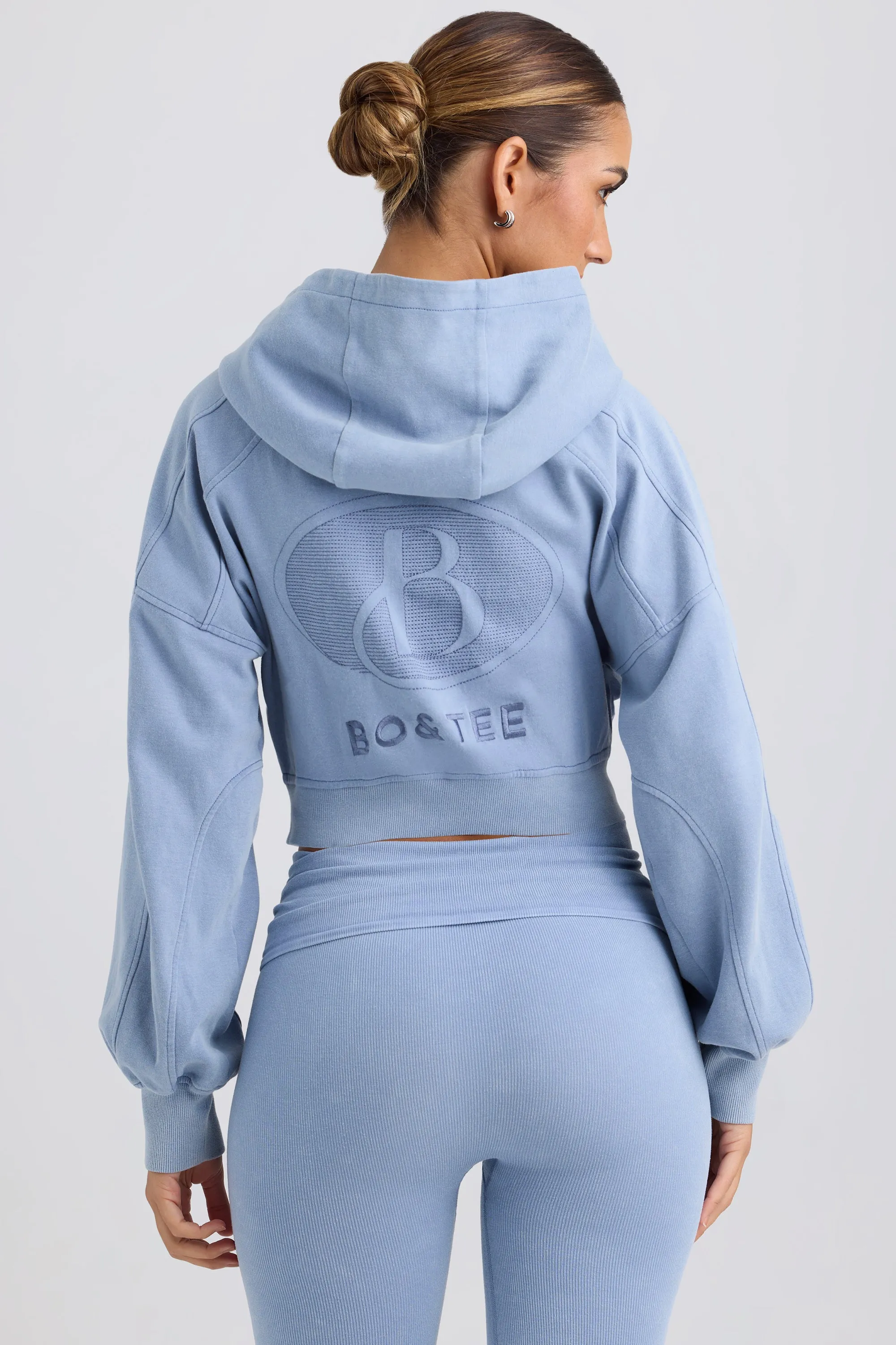 Brushed Jersey Zip-Up Cropped Hoodie in Washed Blue sold by Oh Polly product image thumbnail 2