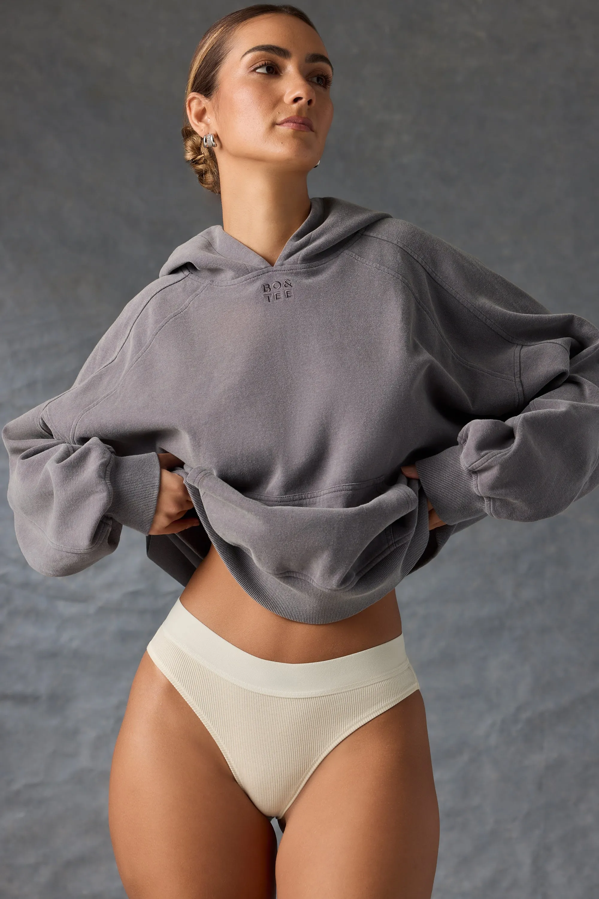 Brushed Cotton Jersey Oversized Hoodie in Washed Charcoal sold by Oh Polly