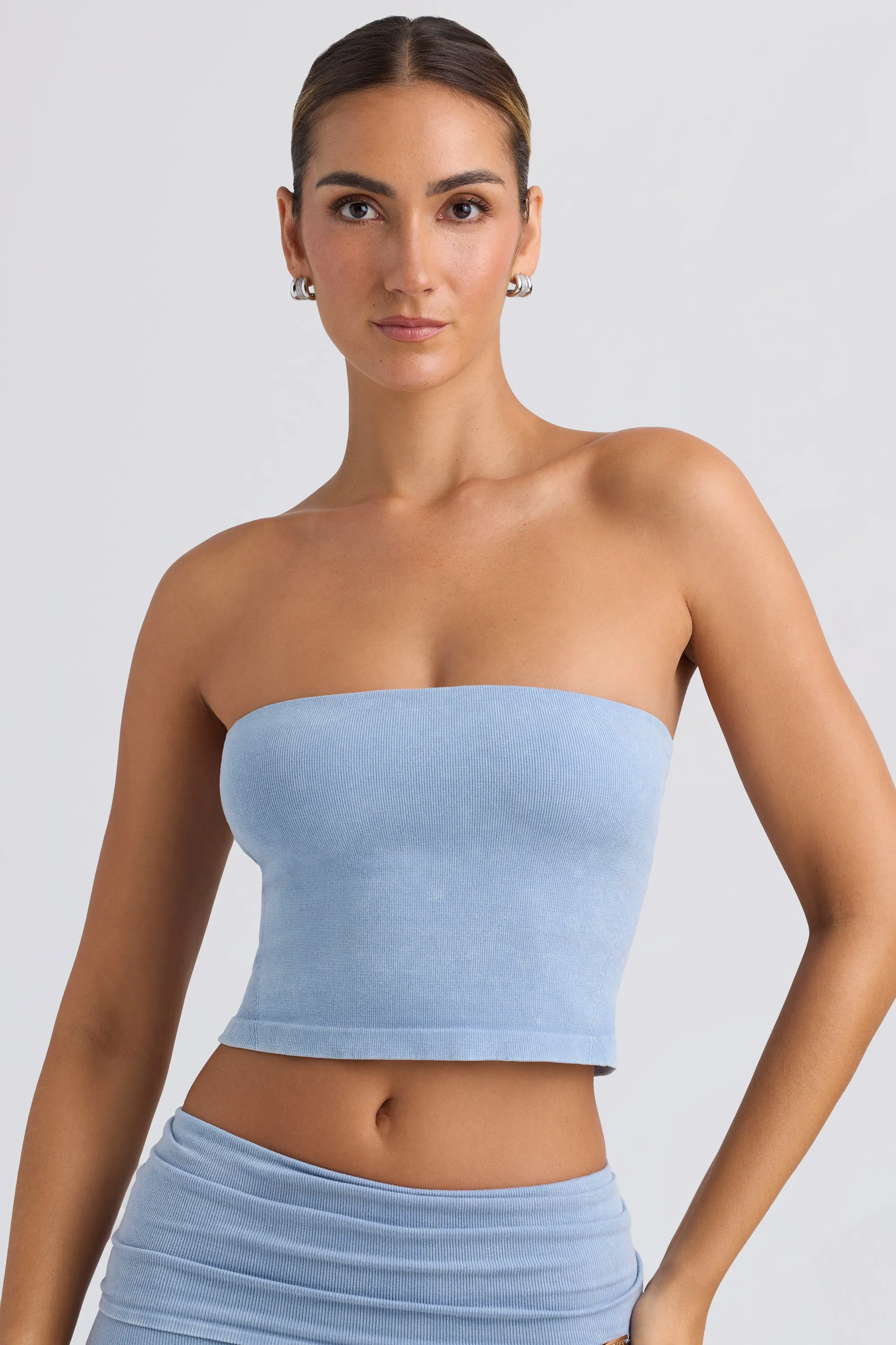 Bandeau Crop Top in Washed Blue sold by Oh Polly product image thumbnail 5