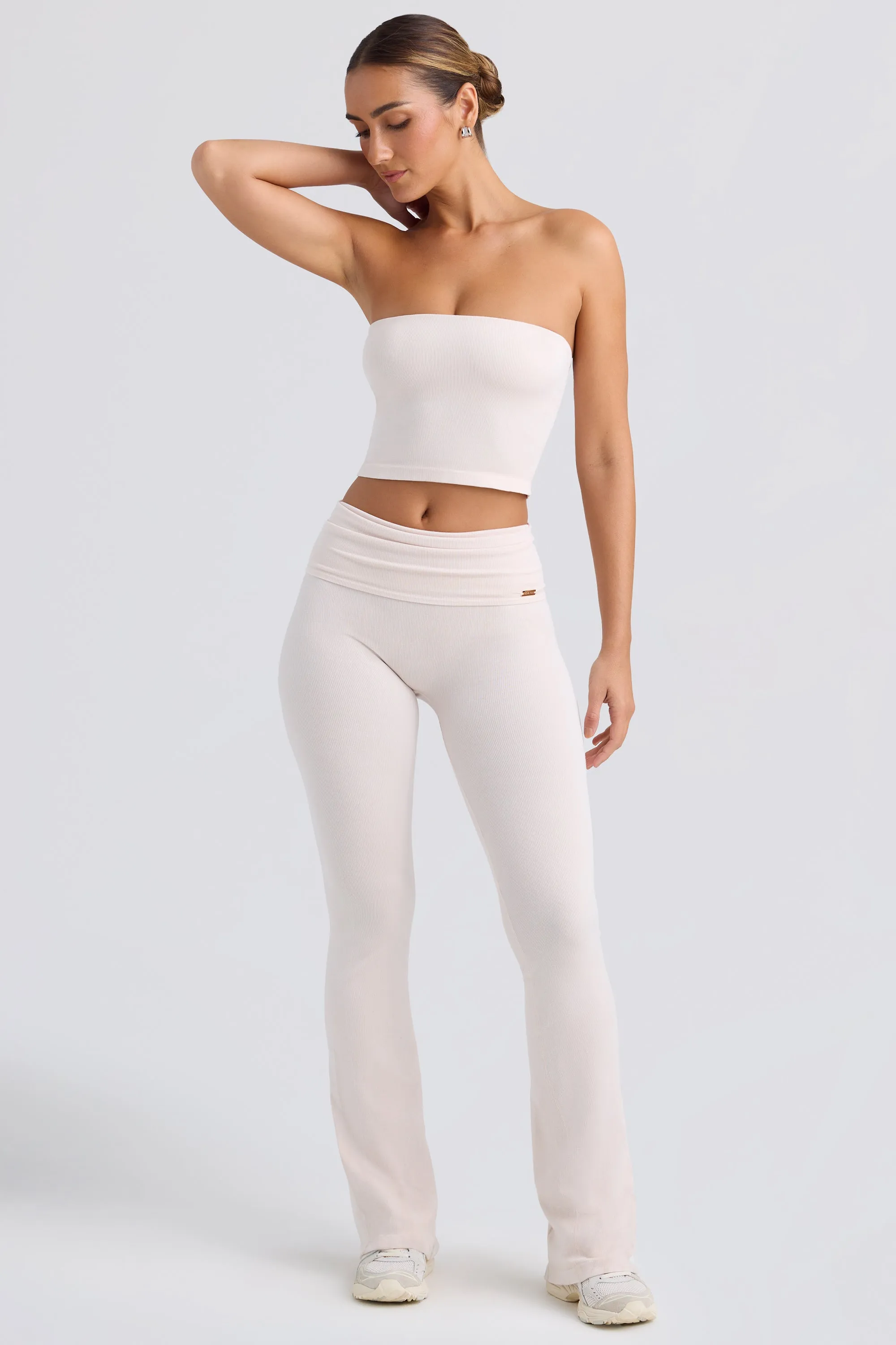 Foldover Flared Trousers in Washed Cream sold by Oh Polly product image thumbnail 5
