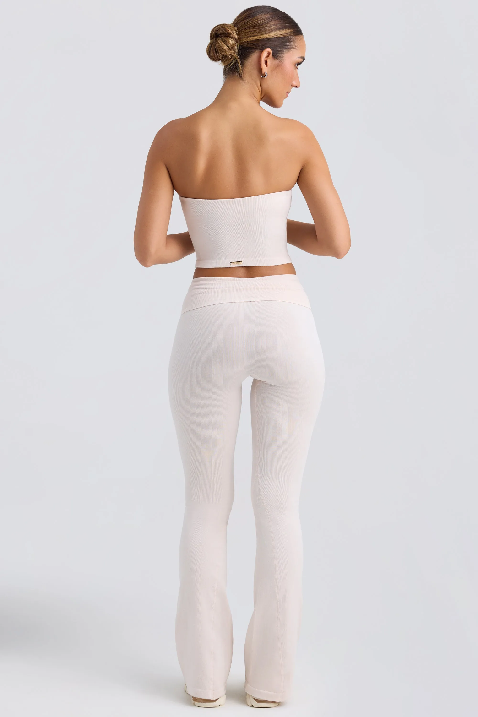 Foldover Flared Trousers in Washed Cream sold by Oh Polly product image thumbnail 2