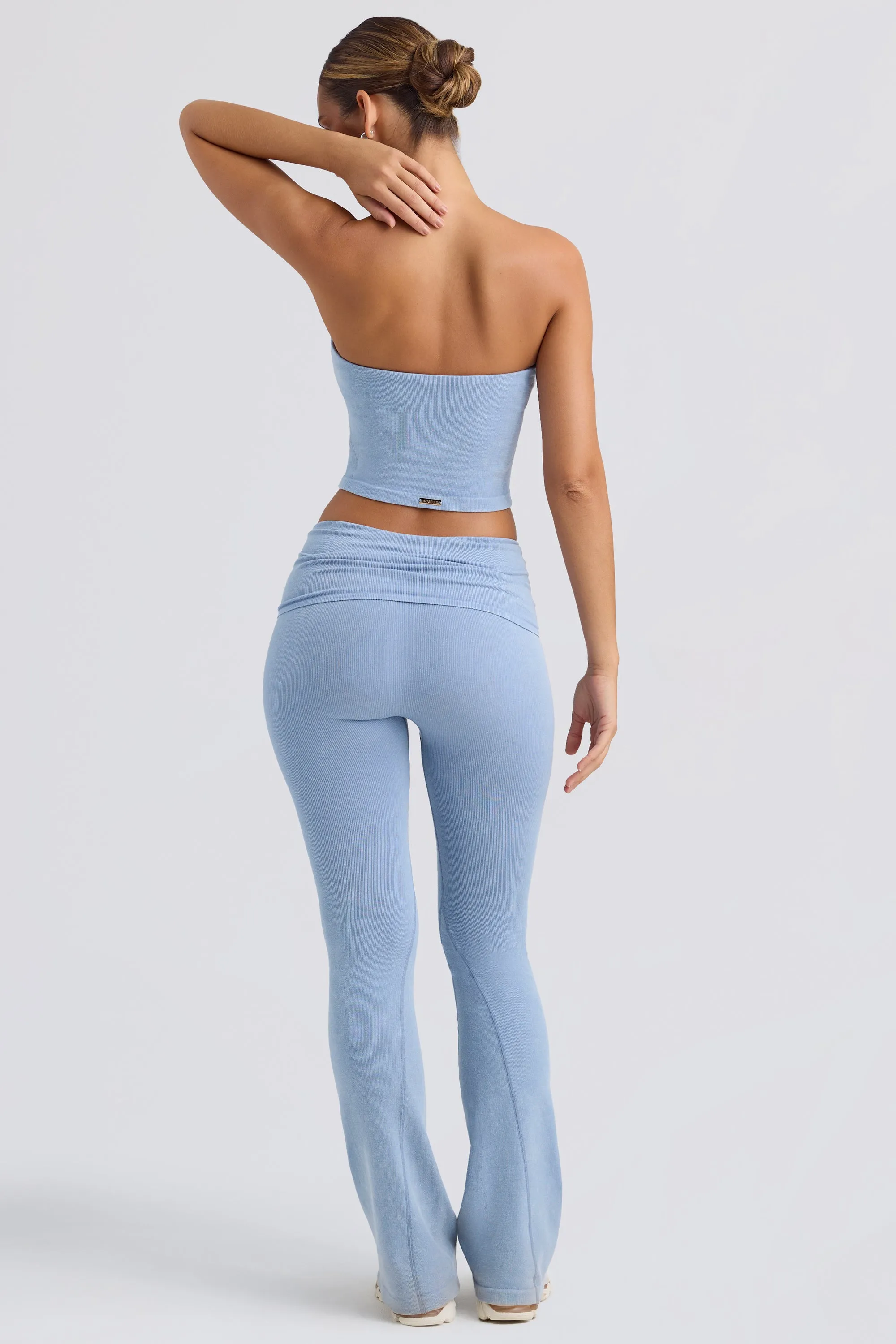 Foldover Flared Trousers in Washed Blue sold by Oh Polly product image thumbnail 2