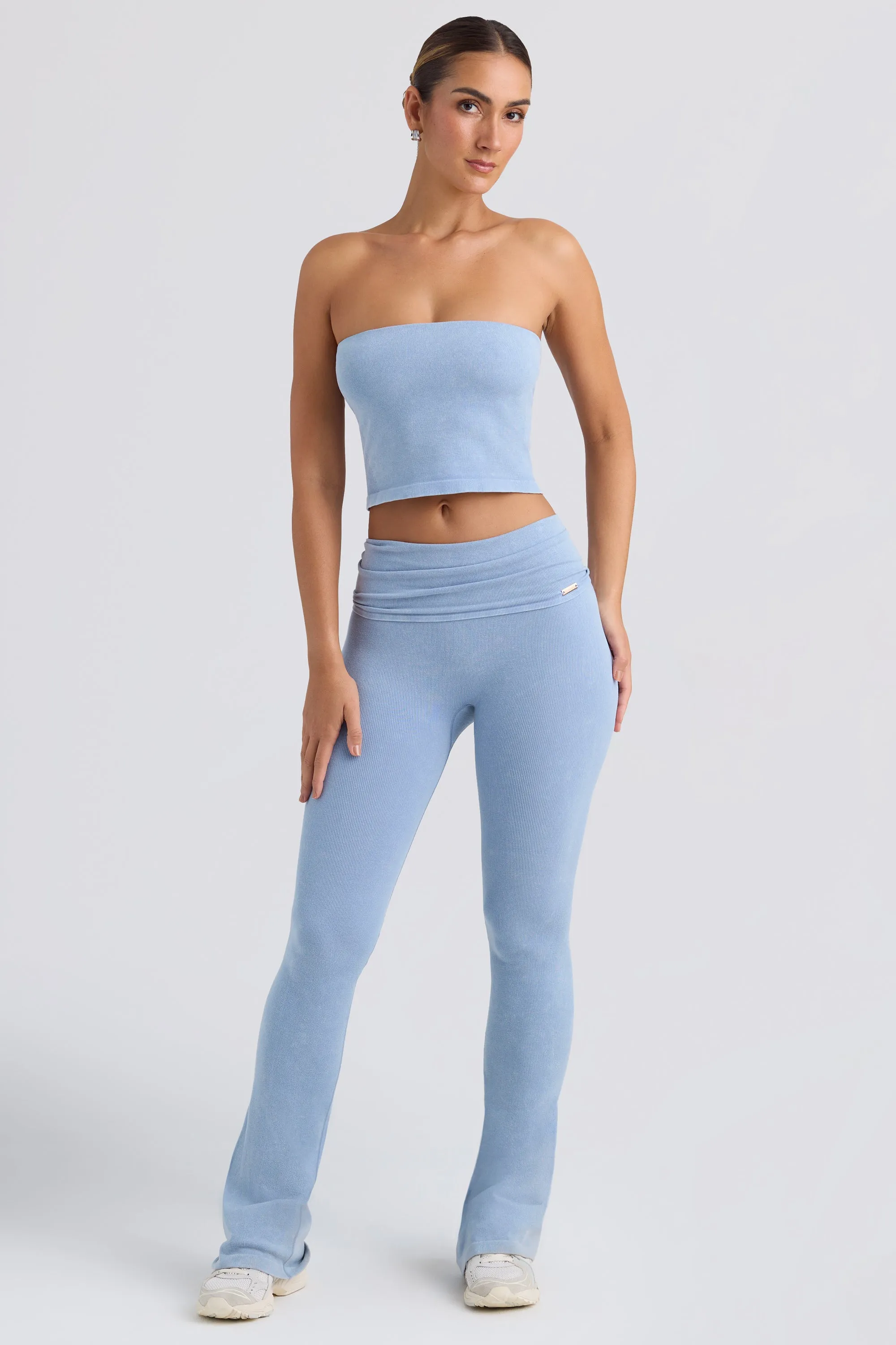 Foldover Flared Trousers in Washed Blue sold by Oh Polly product image thumbnail 4