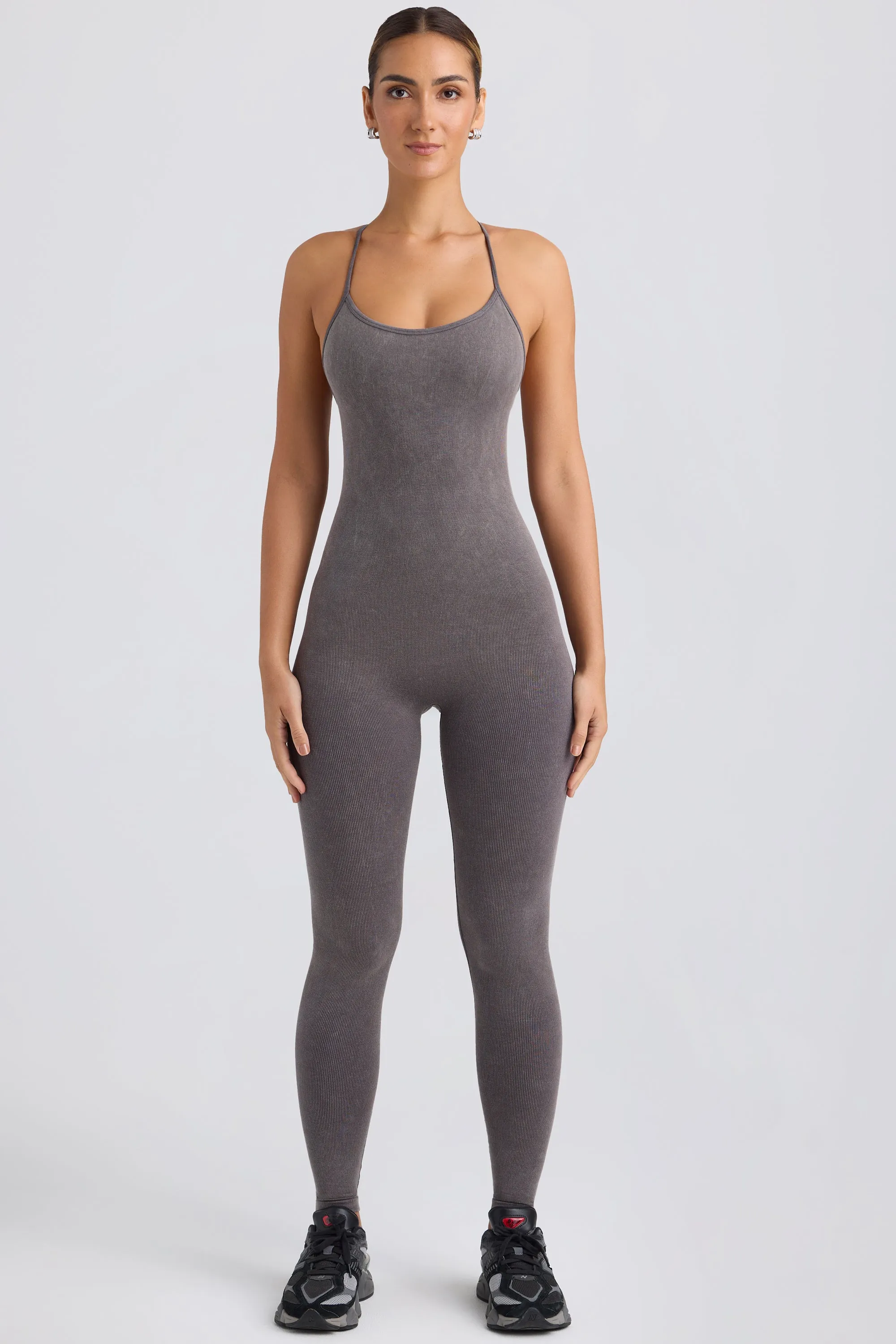 Cross-Back Jumpsuit in Washed Charcoal sold by Oh Polly product image thumbnail 4