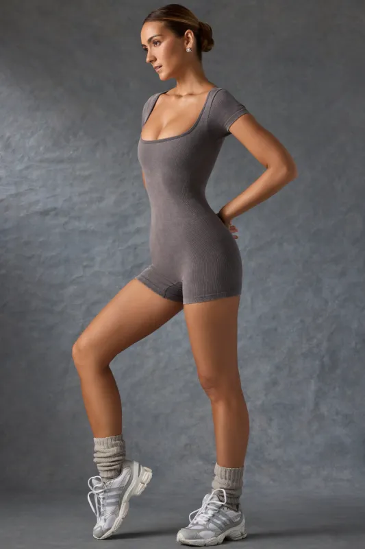 Scoop-Neck Unitard in Washed Charcoal sold by Oh Polly