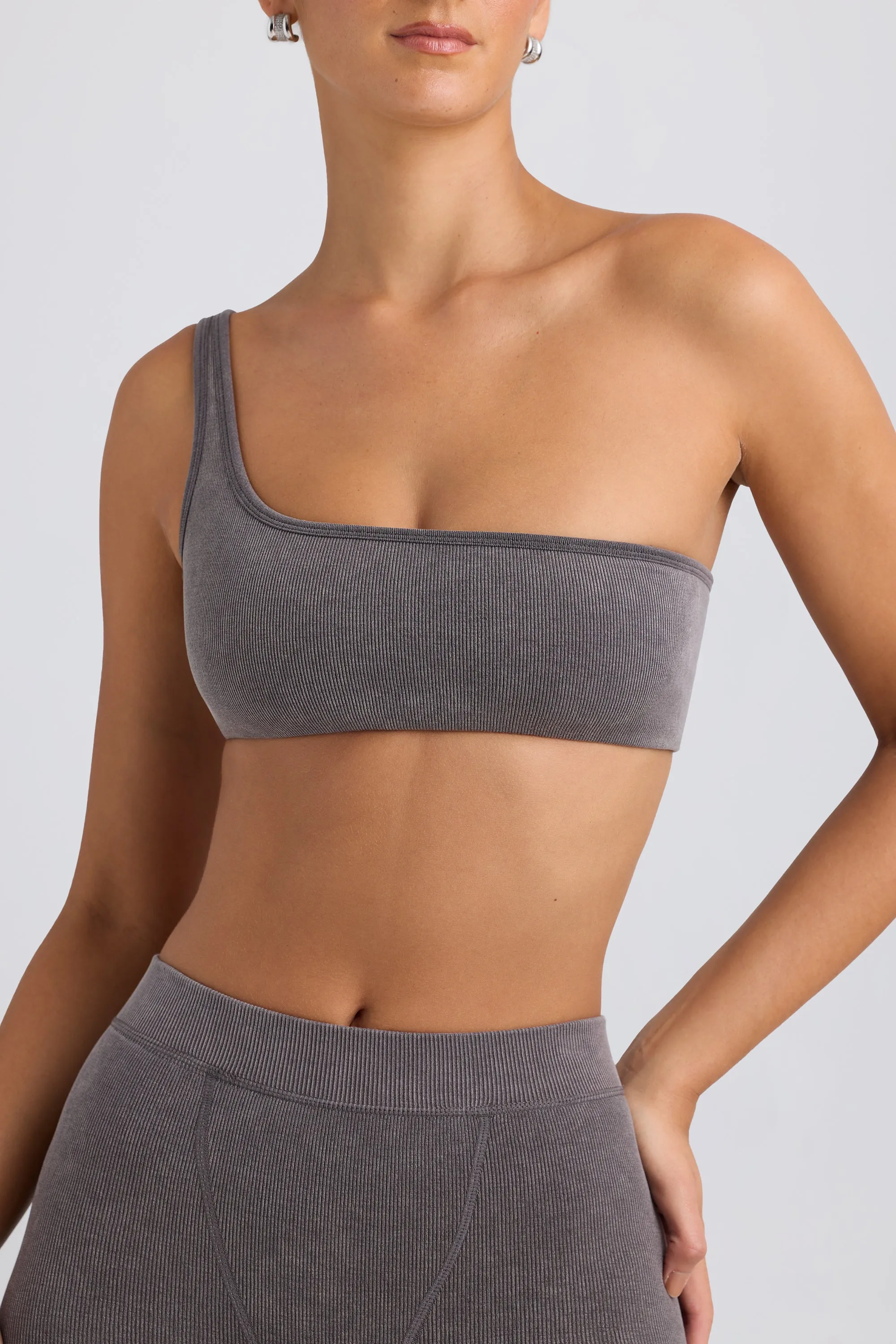 One-Shoulder Sports Bra in Washed Charcoal sold by Oh Polly product image thumbnail 4