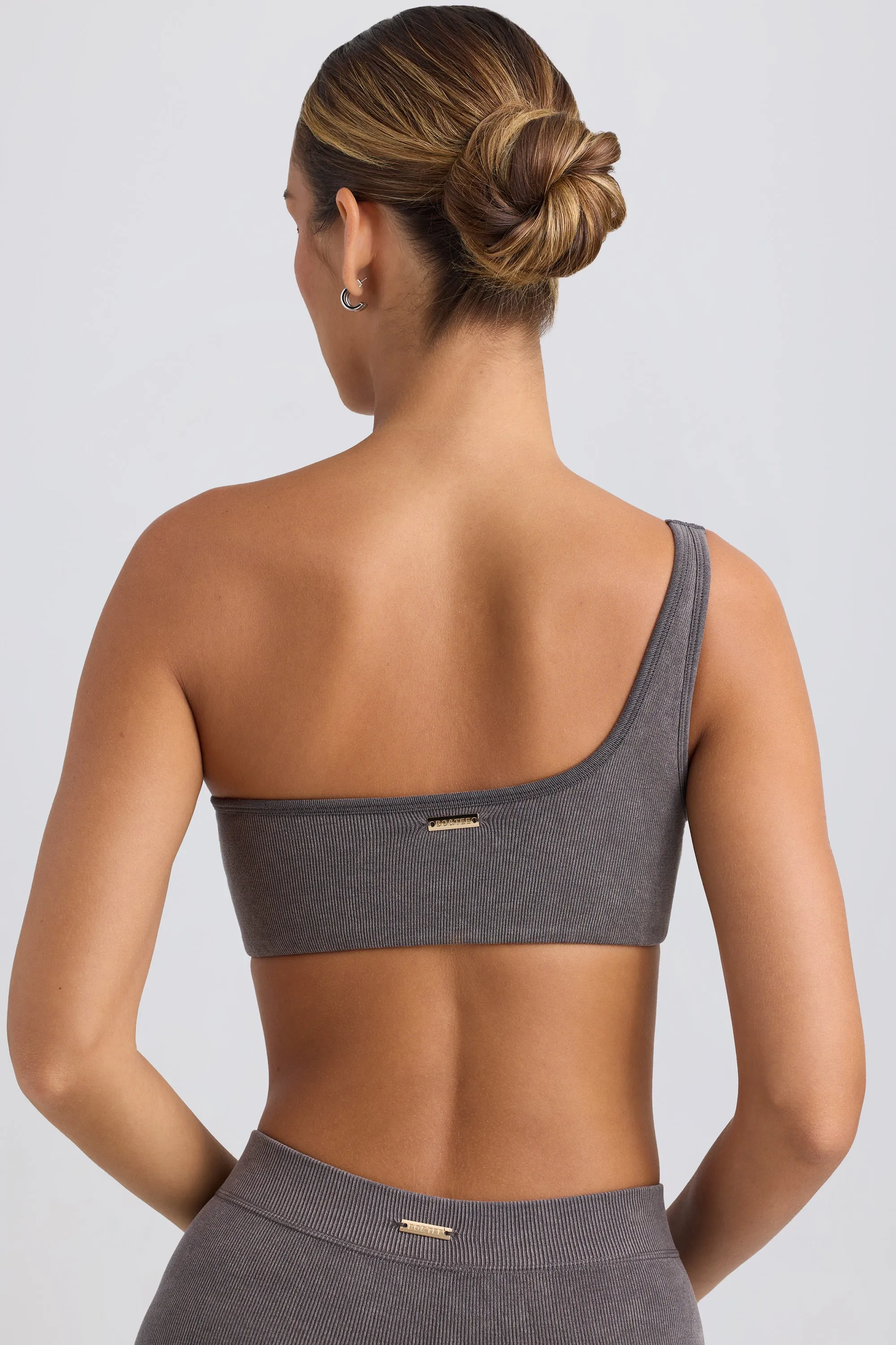 One-Shoulder Sports Bra in Washed Charcoal sold by Oh Polly product image thumbnail 2