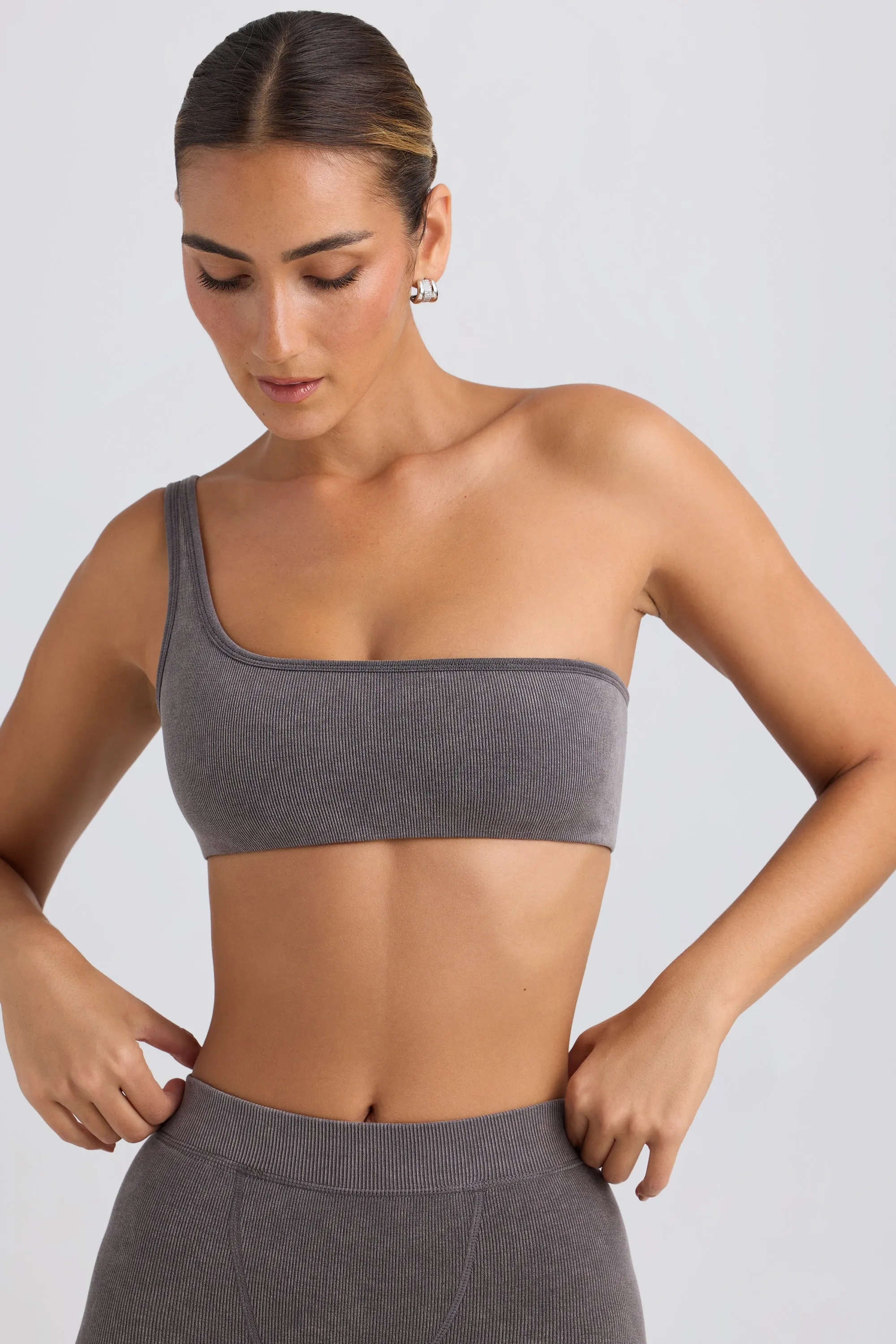 One-Shoulder Sports Bra in Washed Charcoal sold by Oh Polly product image thumbnail 5