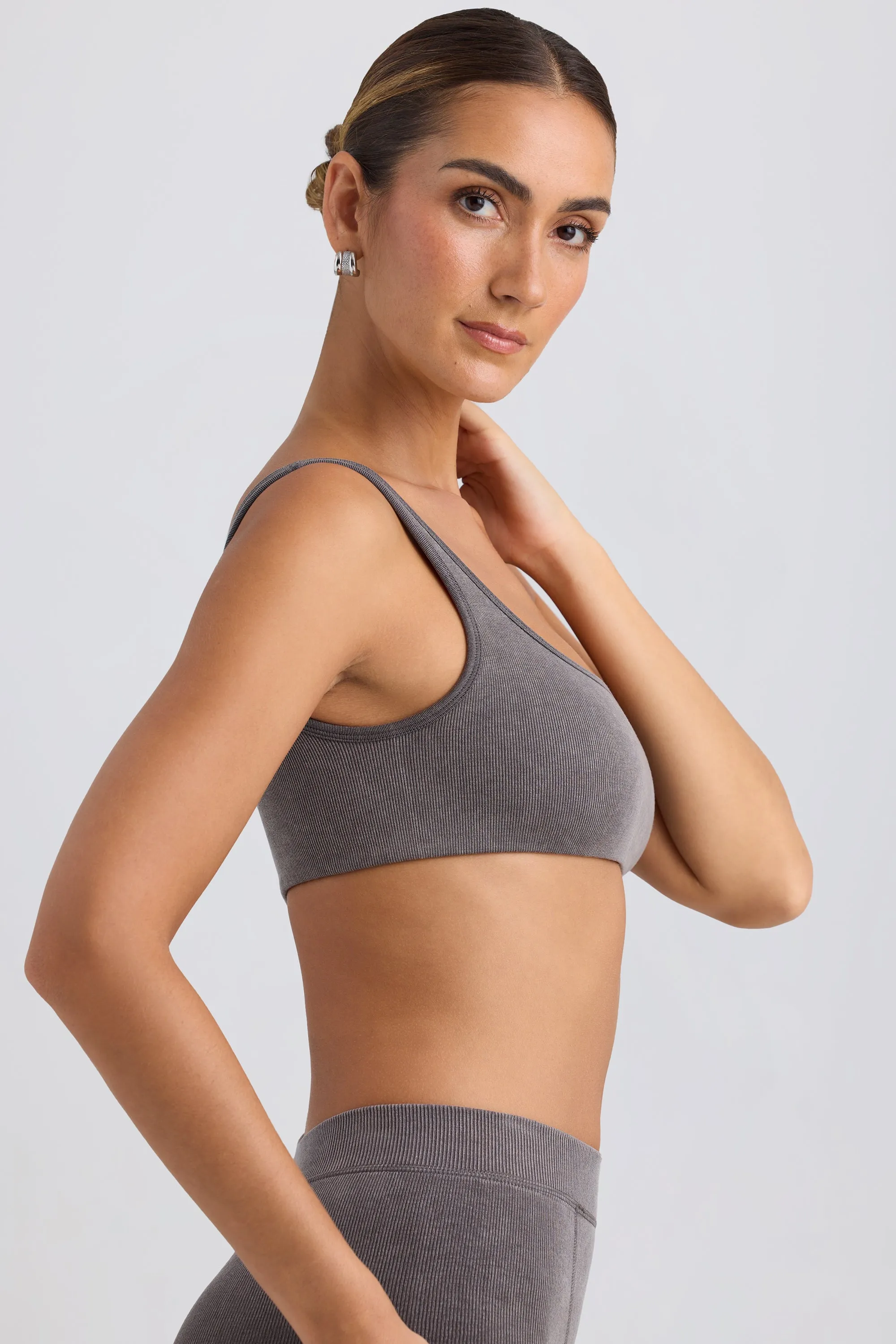 One-Shoulder Sports Bra in Washed Charcoal sold by Oh Polly product image thumbnail 3