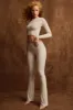 Asymmetric Draped Mid-Rise Flared Trousers in Light Grey sold by Oh Polly