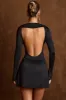 Open-Back Draped A-Line Mini Dress in Black sold by Oh Polly