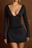 Open-Back Draped A-Line Mini Dress in Black sold by Oh Polly
