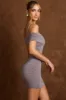 Off-Shoulder Draped Mini Dress in Steel Grey sold by Oh Polly
