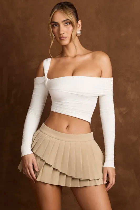 Asymmetric Off-Shoulder Draped Top in Vanilla sold by Oh Polly