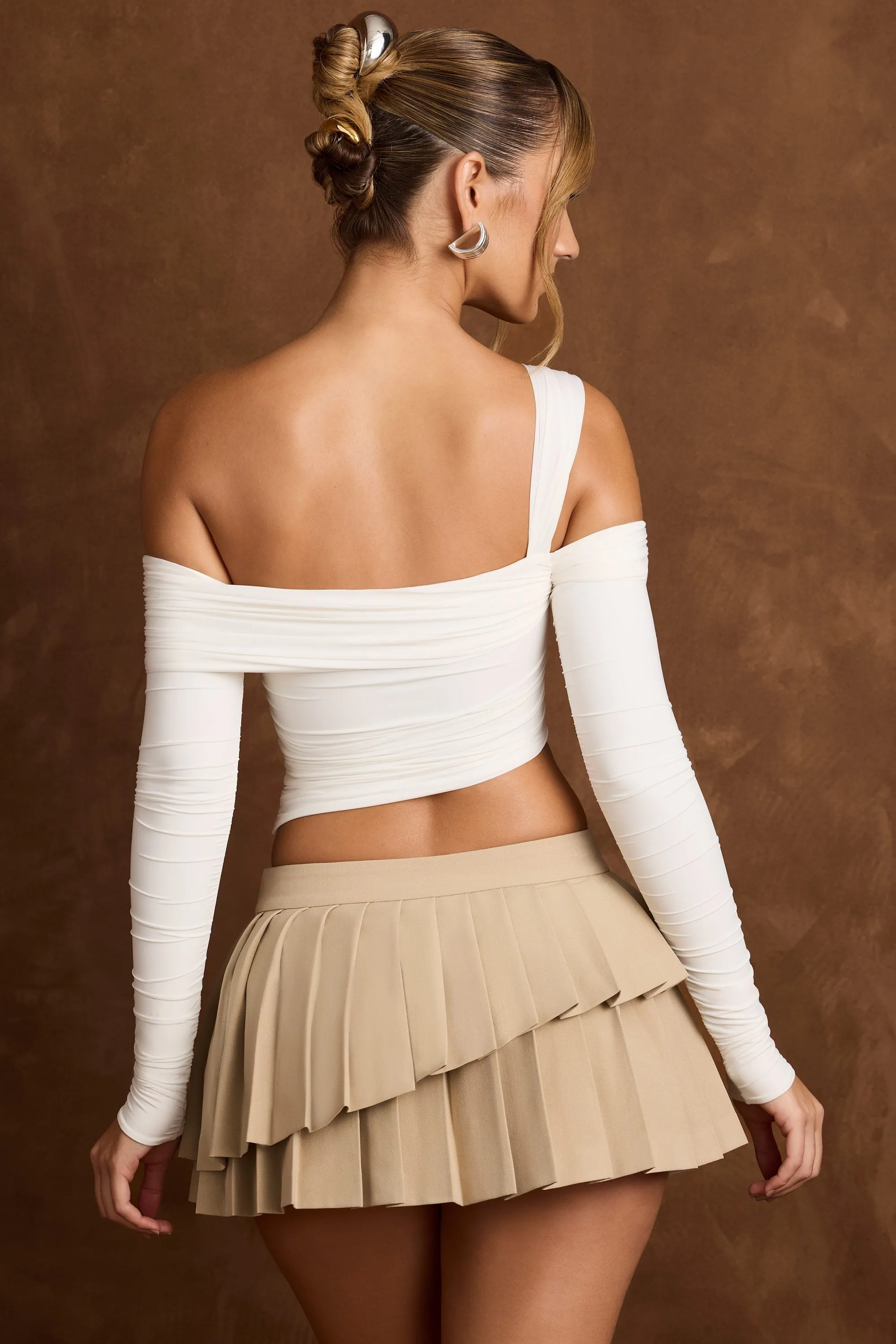 Asymmetric Off-Shoulder Draped Top in Vanilla sold by Oh Polly product image thumbnail 3