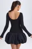 Scoop-Neck Drop-Waist Bubble Hem Mini Dress in Black sold by Oh Polly