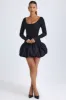 Scoop-Neck Drop-Waist Bubble Hem Mini Dress in Black sold by Oh Polly