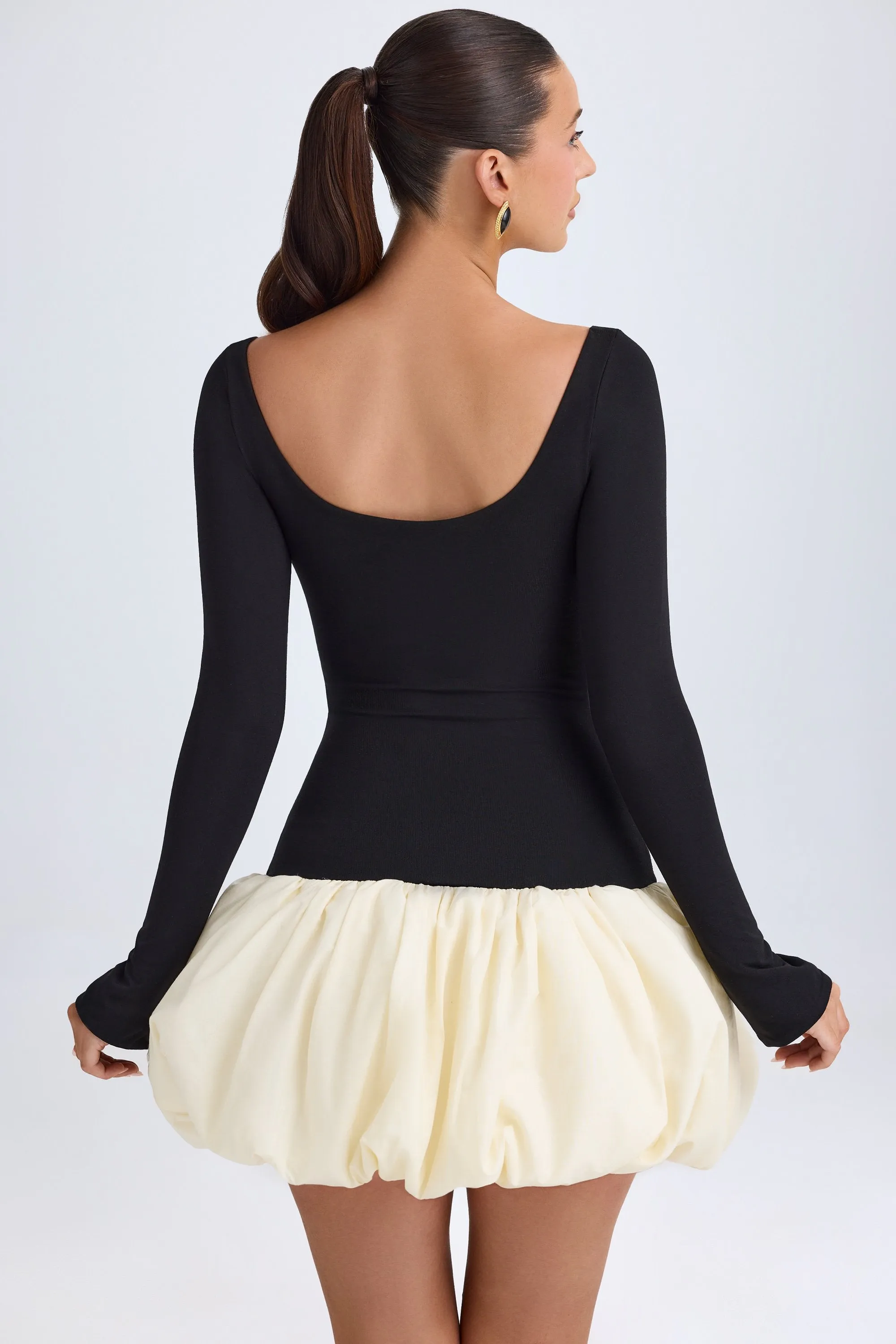 Scoop-Neck Drop-Waist Bubble Hem Mini Dress in Vanilla sold by Oh Polly product image thumbnail 3