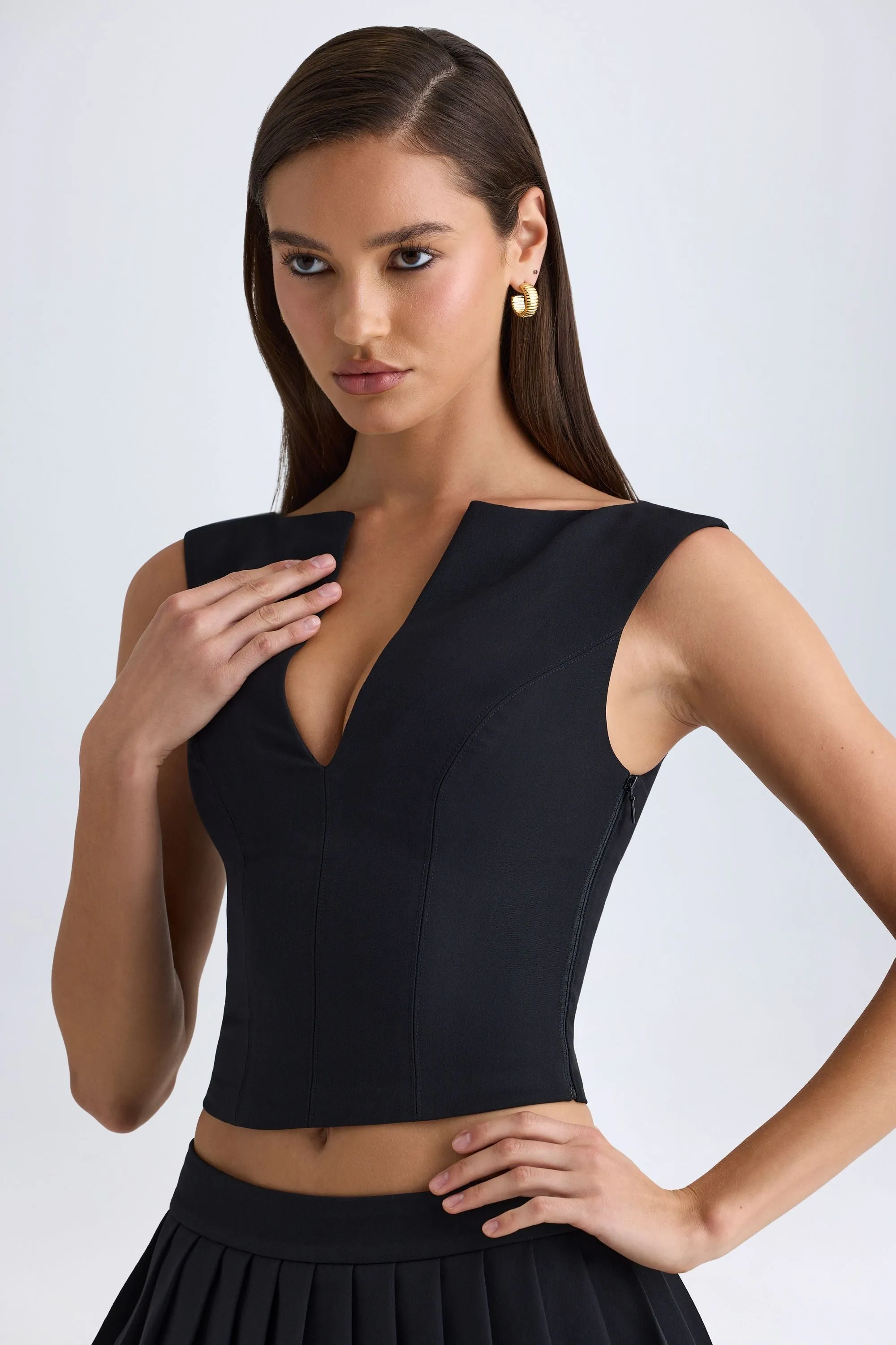 V-Neck Structured Crop Top in Black sold by Oh Polly product image thumbnail 5