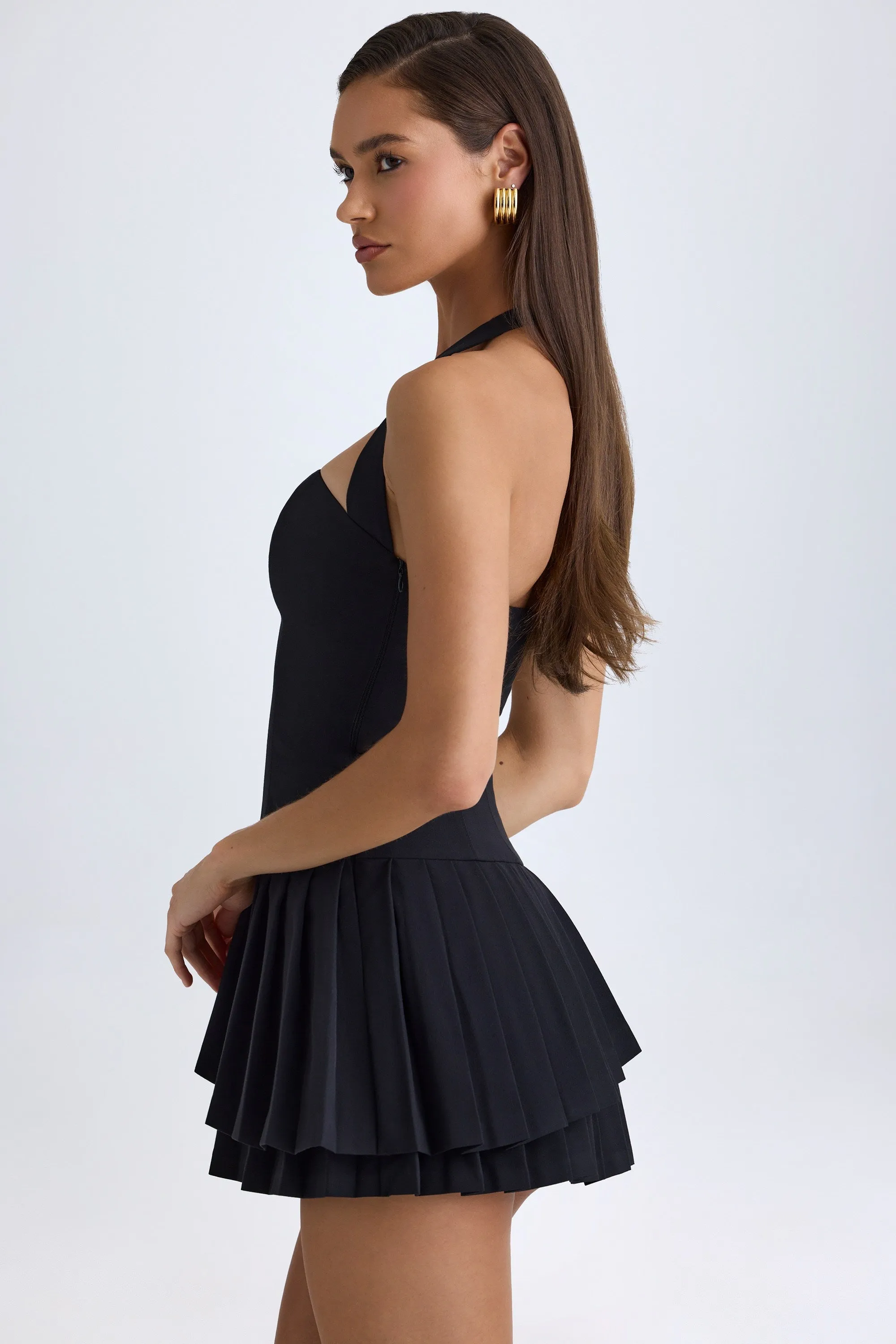Asymmetric Layered Halterneck Mini Dress in Black sold by Oh Polly product image thumbnail 4