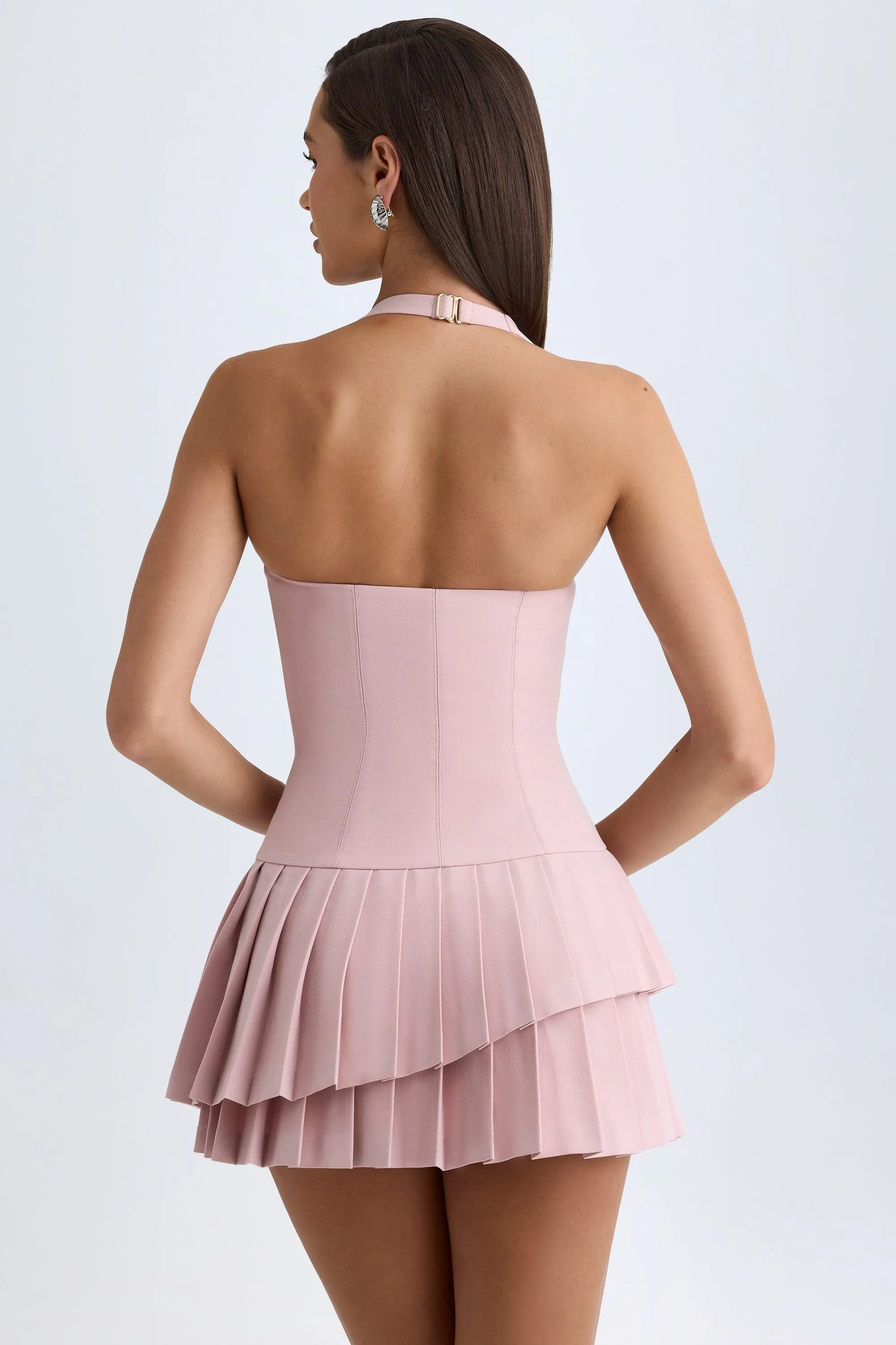 Asymmetric Layered Halterneck Mini Dress in Pink Mauve sold by Oh Polly product image thumbnail 3