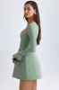 Square-Neck Structured Tulip Mini Dress in Khaki Green sold by Oh Polly