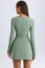 Square-Neck Structured Tulip Mini Dress in Khaki Green sold by Oh Polly