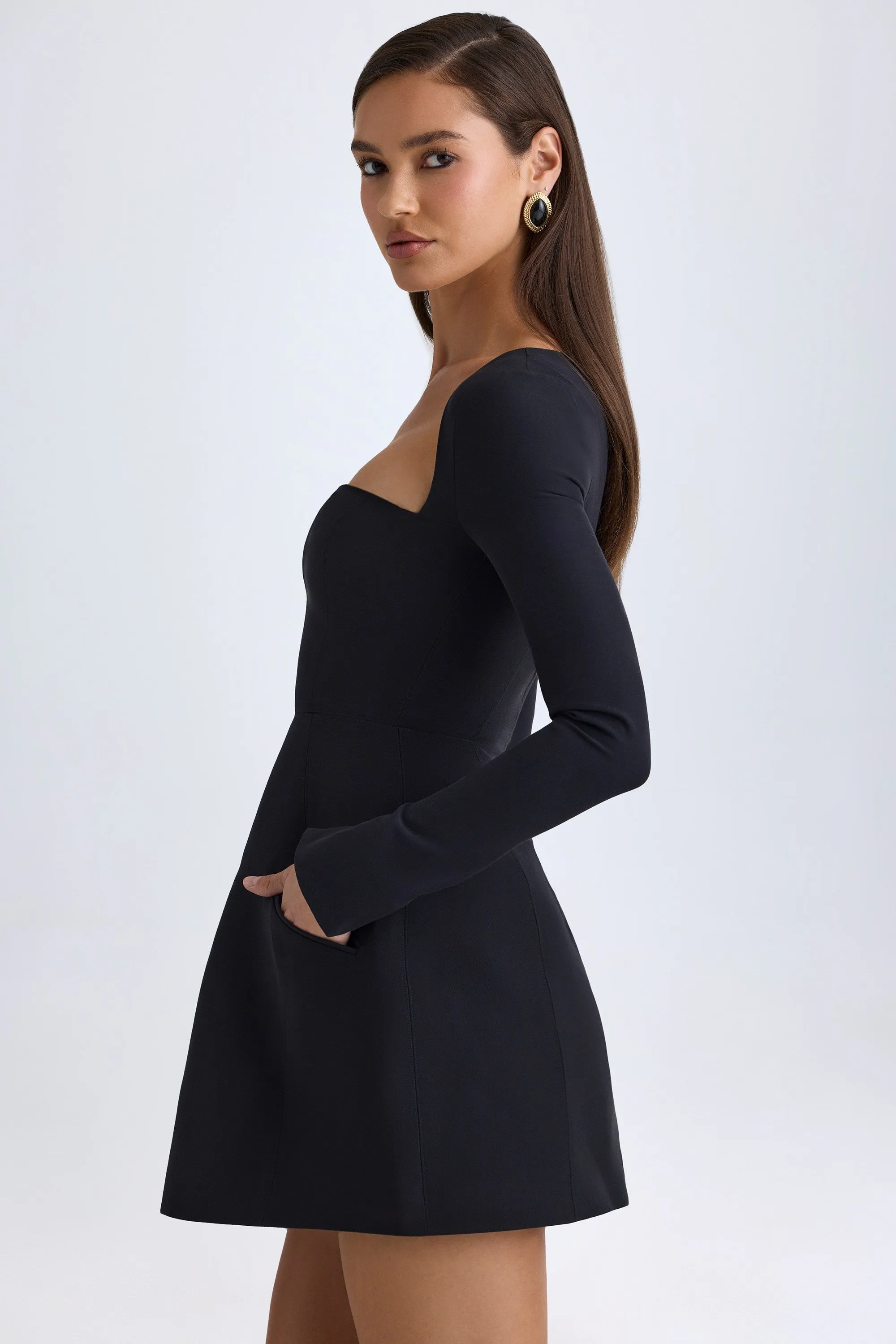 Square-Neck Structured Tulip Mini Dress in Black sold by Oh Polly product image thumbnail 4