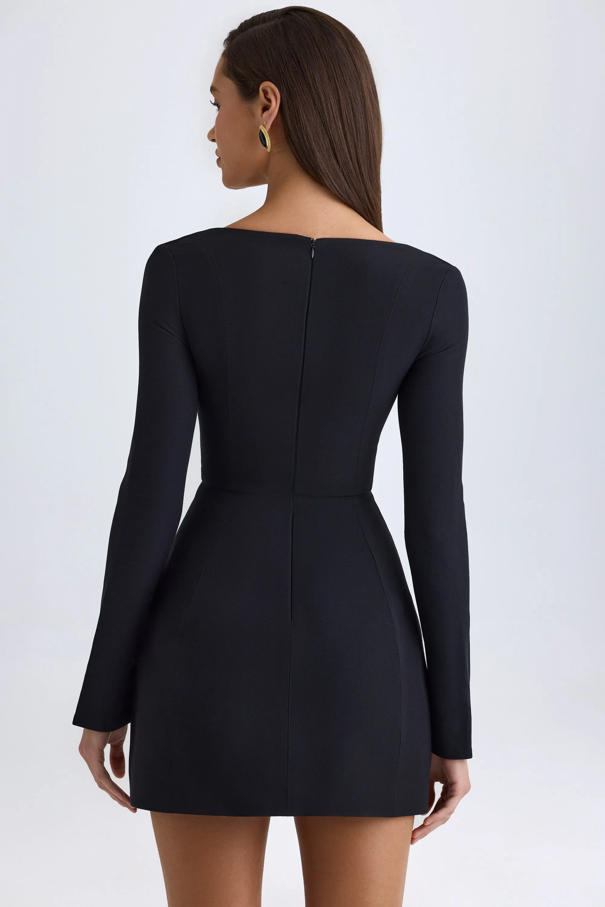 Square-Neck Structured Tulip Mini Dress in Black sold by Oh Polly product image thumbnail 3