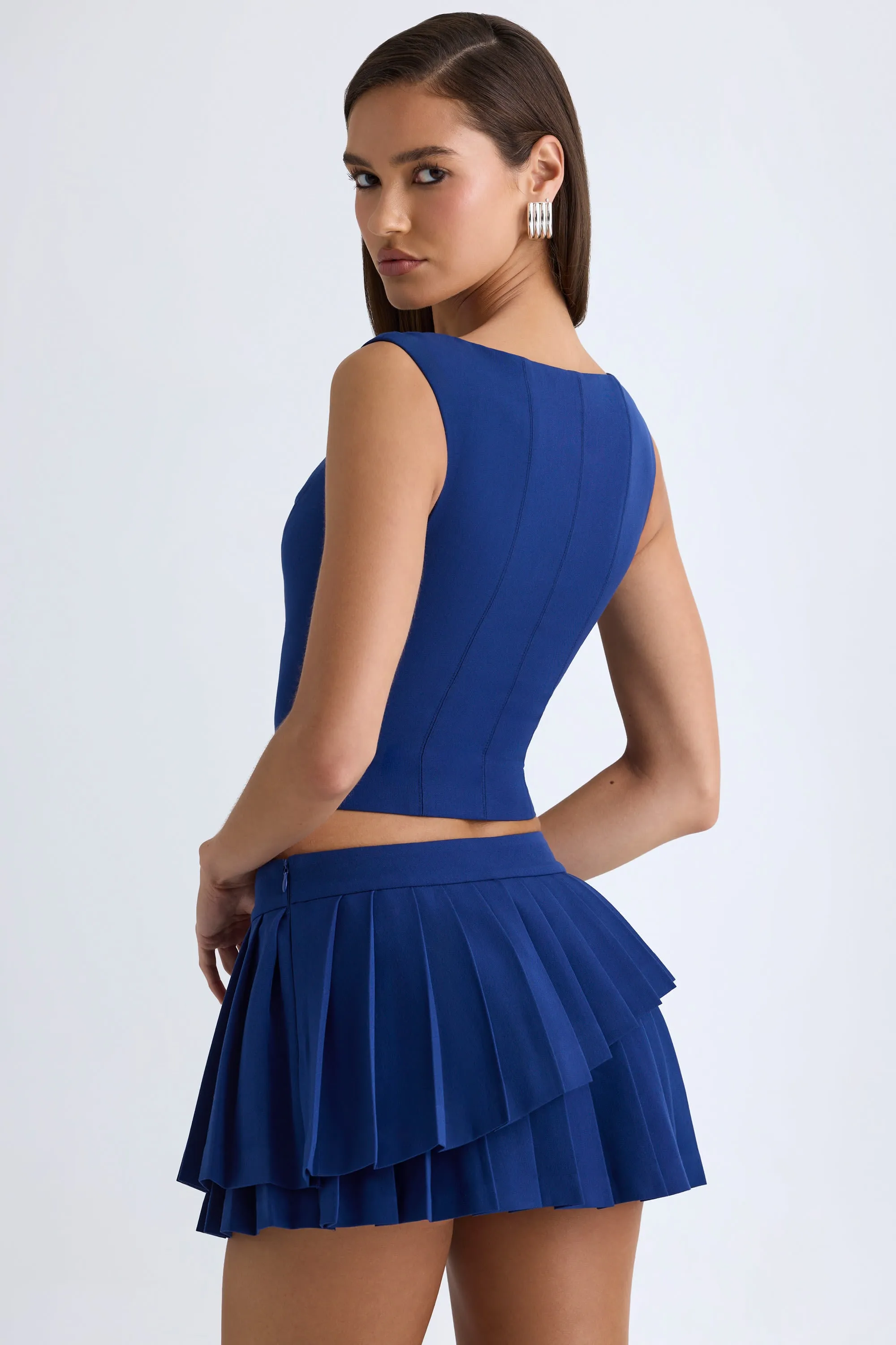 Layered Pleated Low-Rise Mini Skirt in True Navy sold by Oh Polly product image thumbnail 4