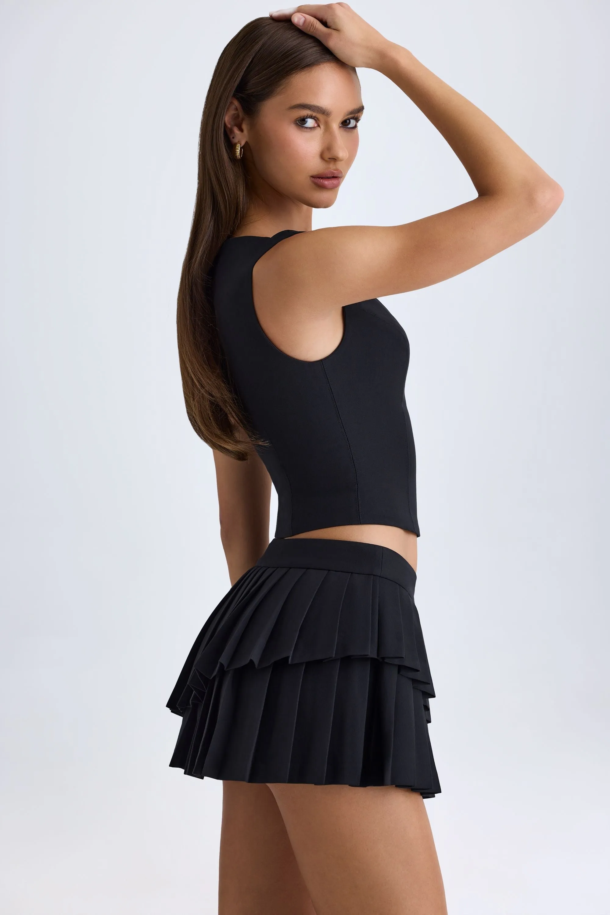 Layered Pleated Low-Rise Mini Skirt in Black sold by Oh Polly product image thumbnail 4