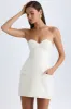 Strapless Structured Tulip Mini Dress in Vanilla sold by Oh Polly