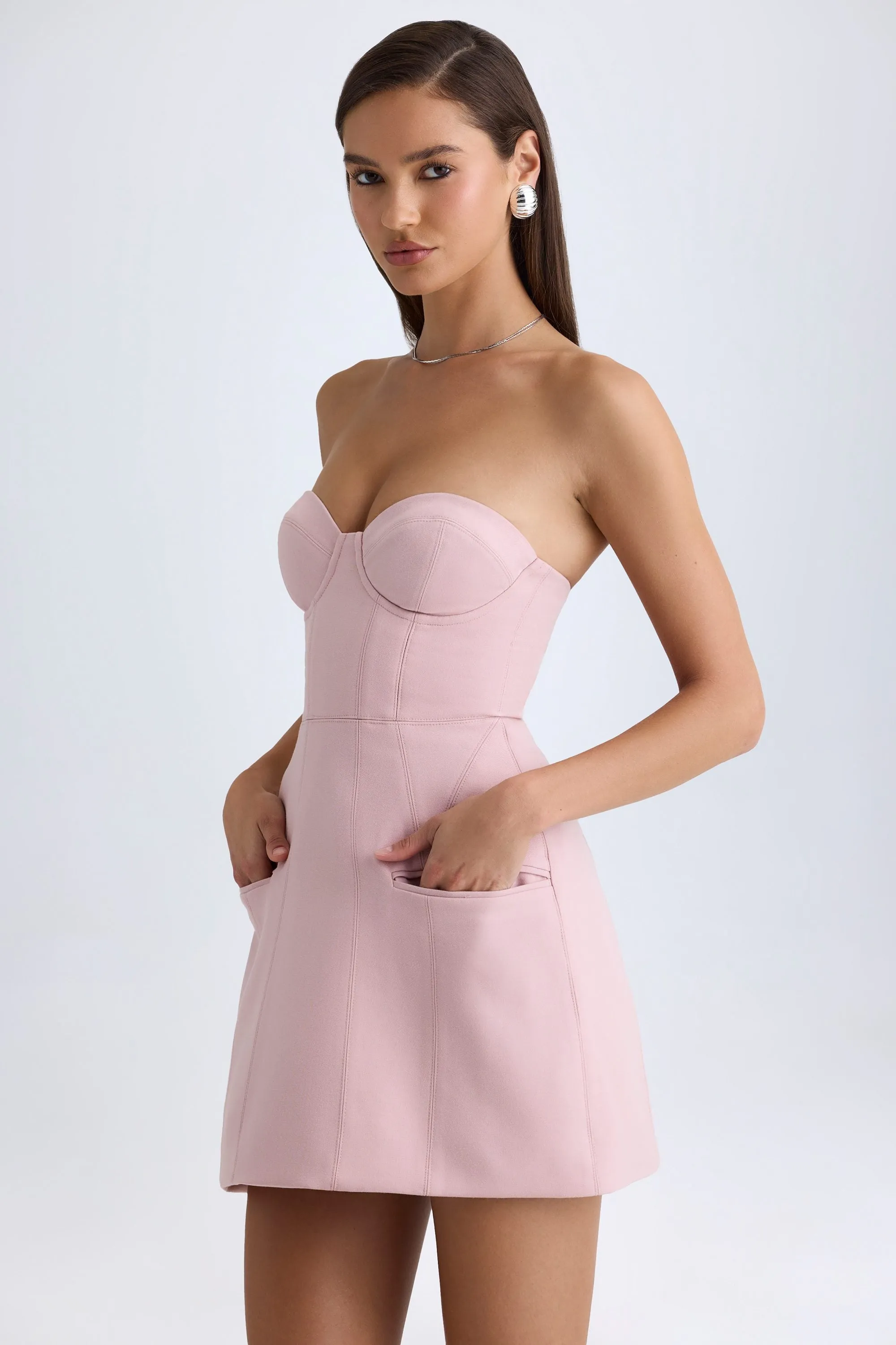 Strapless Structured Tulip Mini Dress in Pink Mauve sold by Oh Polly product image thumbnail 5