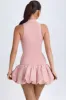 Turtleneck Drop-Waist Bubble Hem Mini Dress in Pink Mauve sold by Oh Polly
