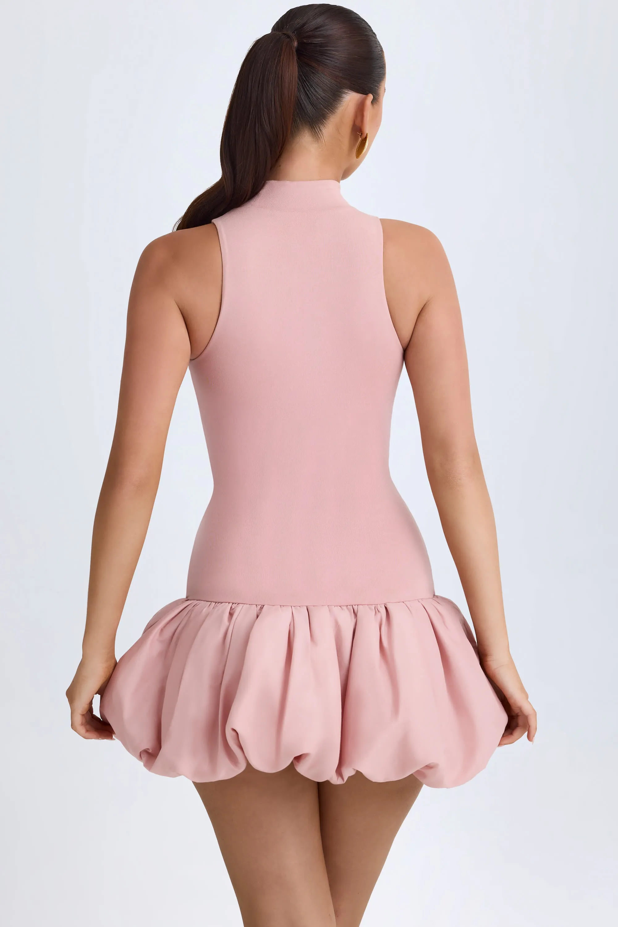 Modal Turtleneck Drop-Waist Bubble Hem Mini Dress in Pink Mauve sold by Oh Polly product image thumbnail 3