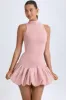 Turtleneck Drop-Waist Bubble Hem Mini Dress in Pink Mauve sold by Oh Polly