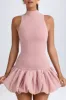 Turtleneck Drop-Waist Bubble Hem Mini Dress in Pink Mauve sold by Oh Polly