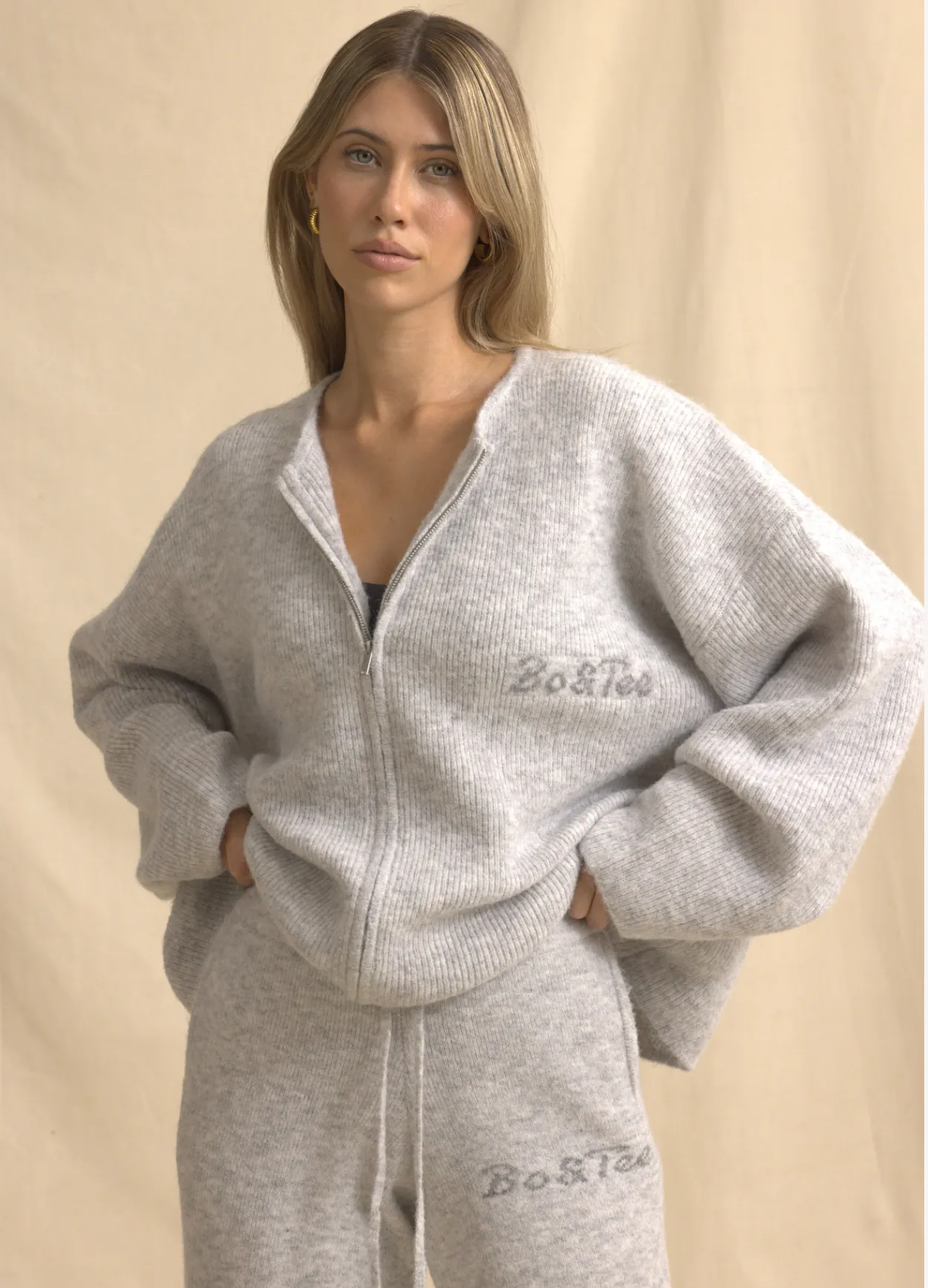 Oversized Zip-Up Cardigan in Ice Marl sold by Oh Polly