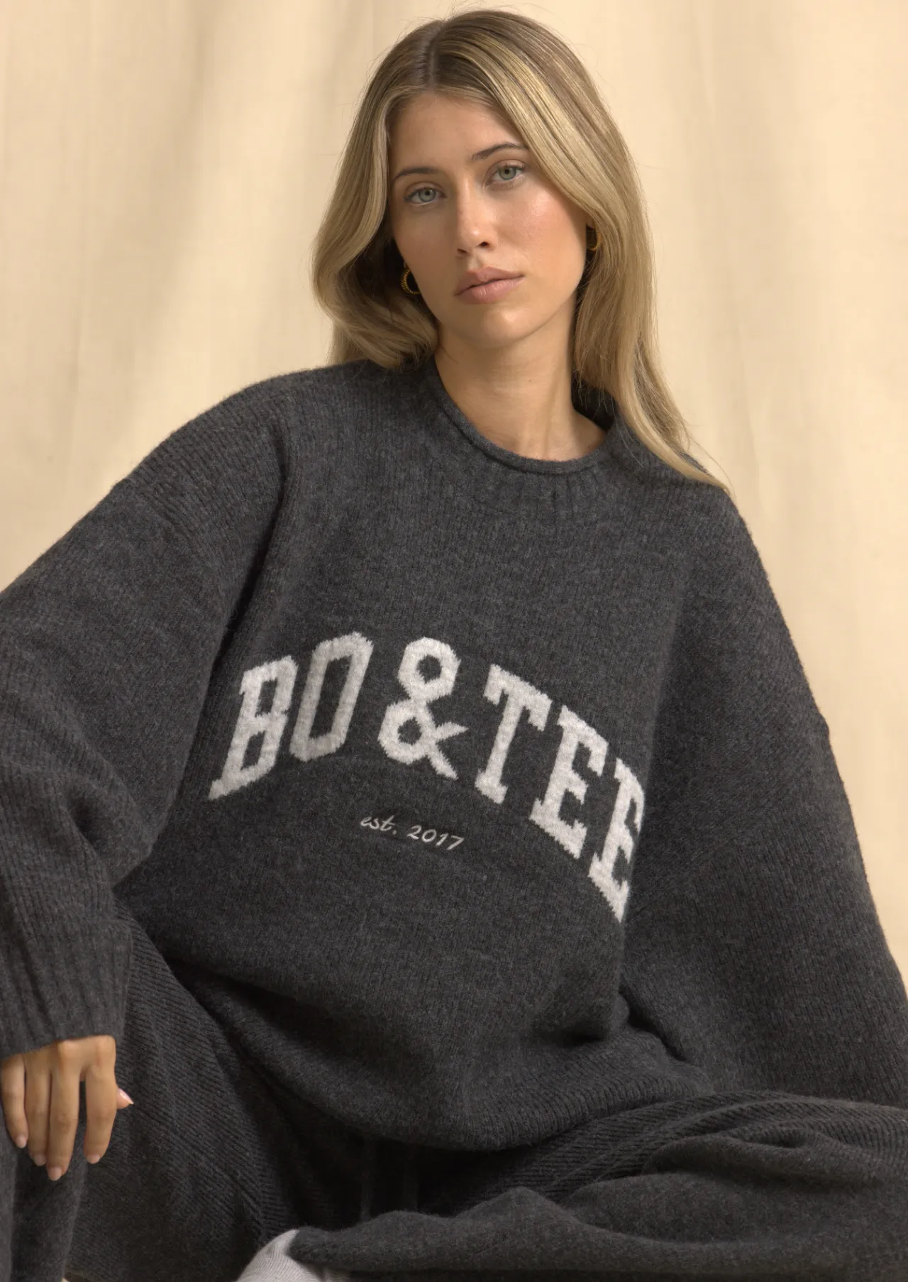 Ribbed Knit Oversized Jumper in Charcoal Marl sold by Oh Polly