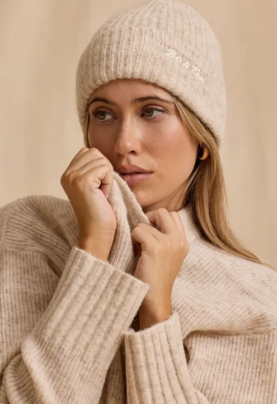 Knit Beanie Hat in Cream Marl sold by Oh Polly