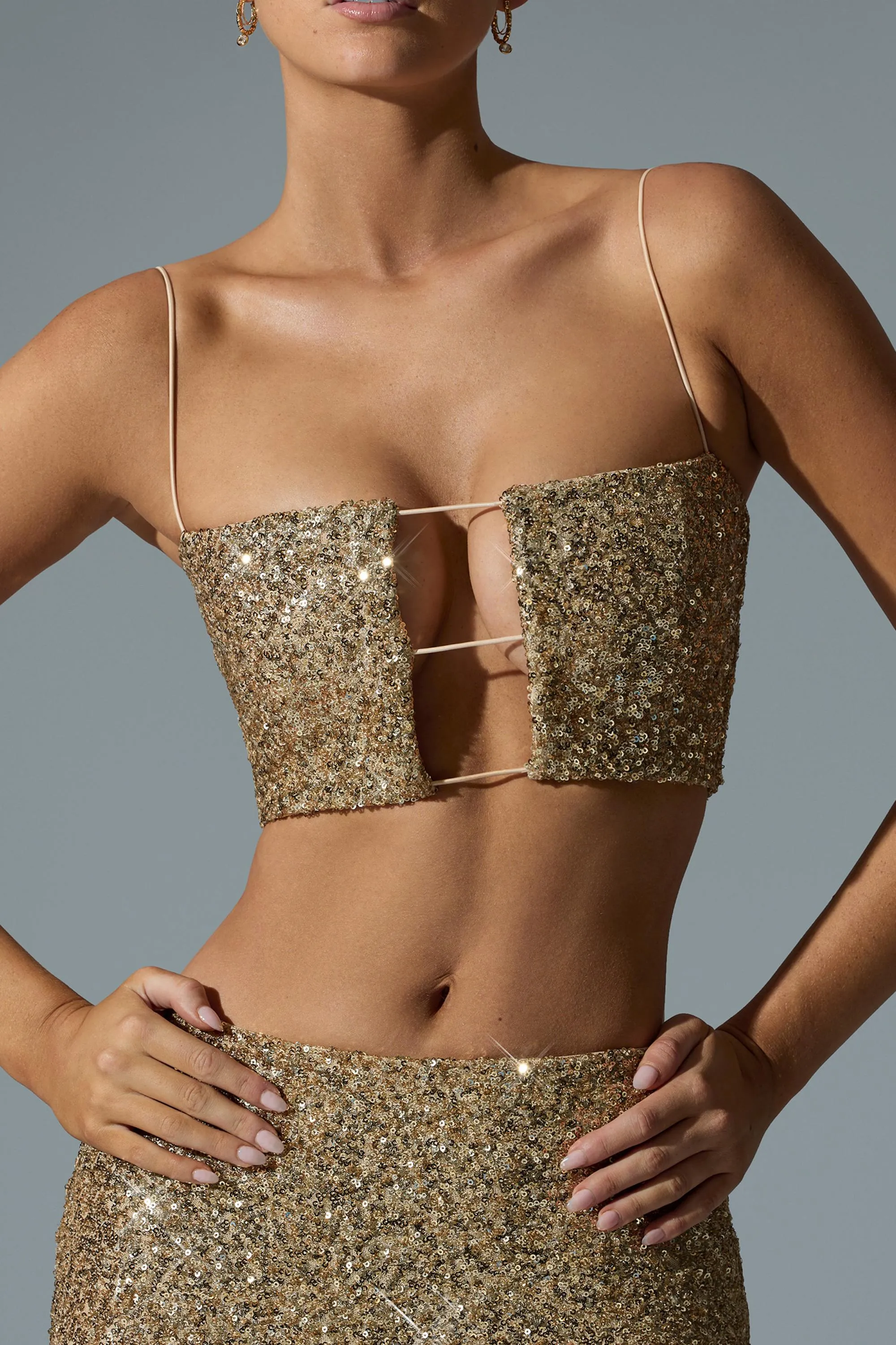 Embellished Cut-Out Crop Top in Gold sold by Oh Polly product image thumbnail 4