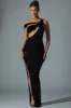 Embellished Asymmetric Cut-Out Gown in Black sold by Oh Polly