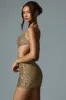 Embellished Cut-Out Mini Dress in Gold sold by Oh Polly