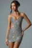 Embellished Cut-Out Mini Dress in Silver sold by Oh Polly
