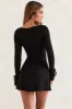 Square Neck Long Sleeve Mini Dress in Black sold by Oh Polly