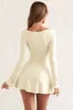 Square Neck Long Sleeve Mini Dress in Ivory sold by Oh Polly